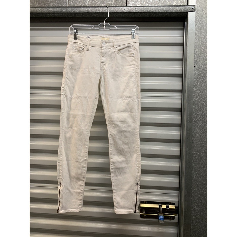 Mother White Jeans The Looker Ankle Zip 25 x 26 White Mirror Mirror
